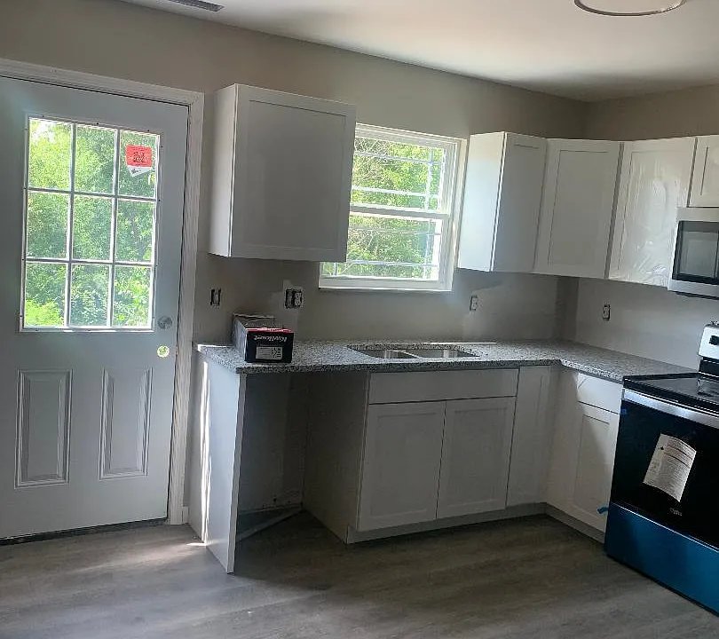 Kitchen area with back door