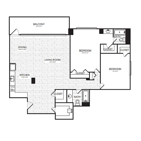 Floor plan 2 Bedroom, 2 Bath 1472 SF B2G