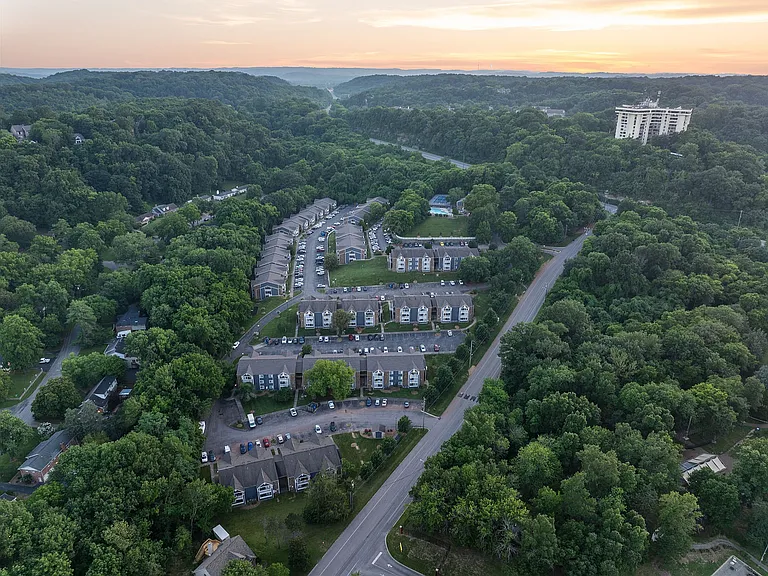 Aerial view of Legacy Hill nestled in the Tennessee hills