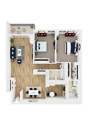 Floor plan OKeefe - Two Bedroom, Two Bath (West)