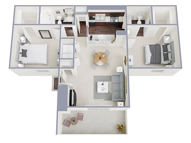 Floor plan 2 Bed, 1.5 Bath C (75% Income Restricted)