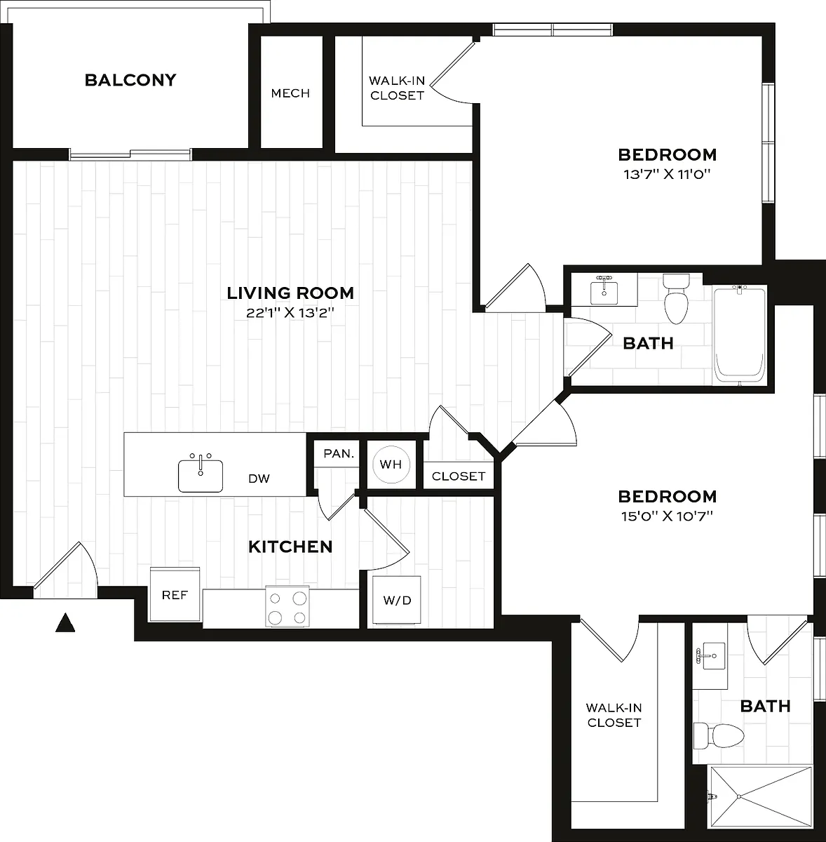 Floor plan 2 Bed/2 Bath-D2