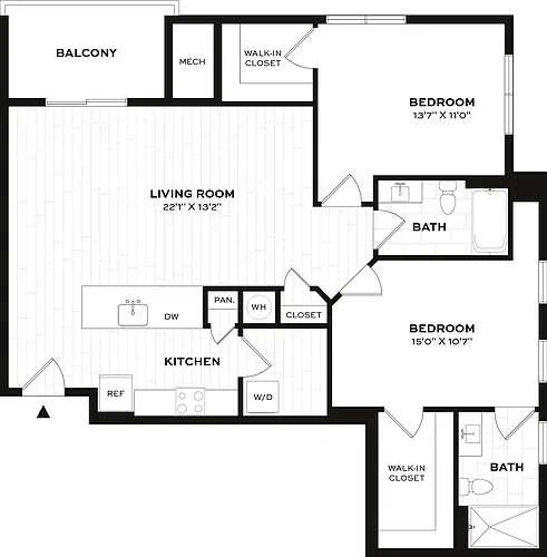 Floor plan 2 Bed/2 Bath-D2