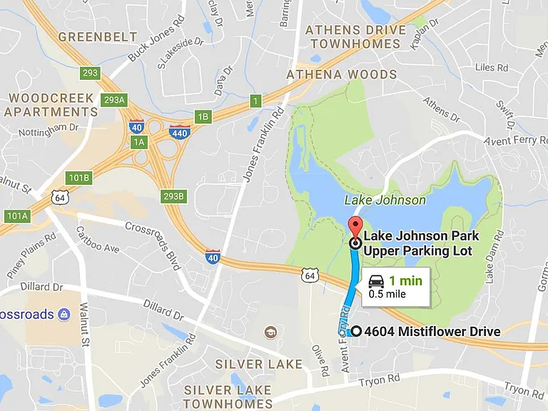 1 min driving to lake johnson