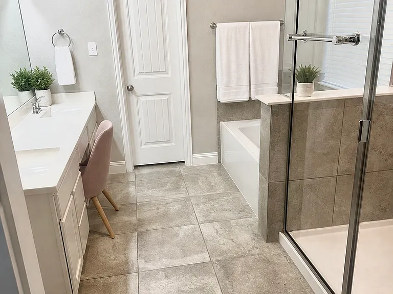 master bathroom with walk-in closet