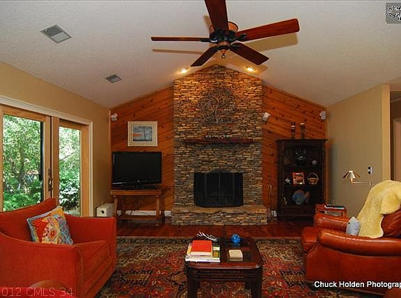 Stacked Stone Fireplace