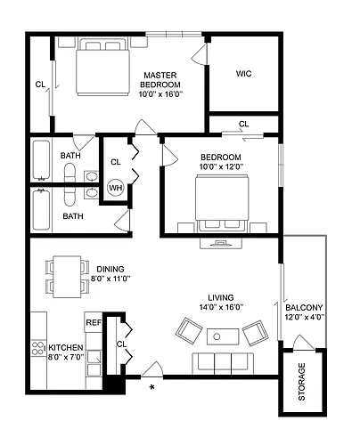 Floor plan 2 BR x 2 BA - A