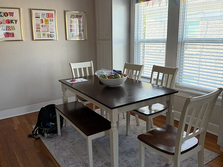 Larging dining area with lots of light.