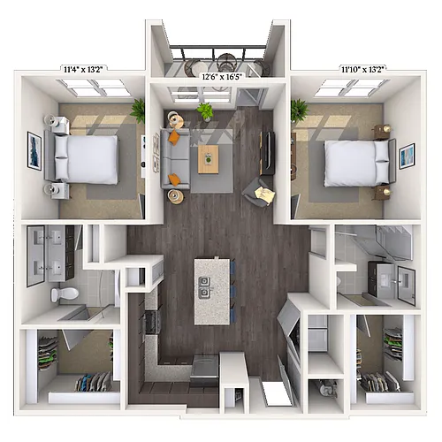 Floor plan Traditional 2x2-1151 SF-FP