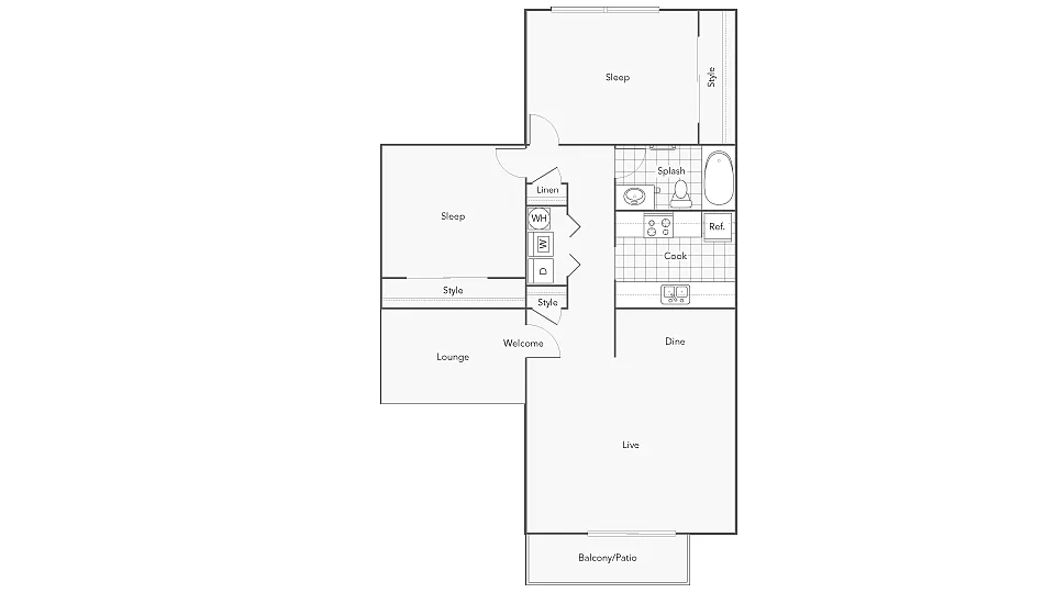 Floor plan 2 Bed 1 Bath Washer Dryer A