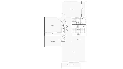 Floor plan 2 Bed 1 Bath Washer Dryer A