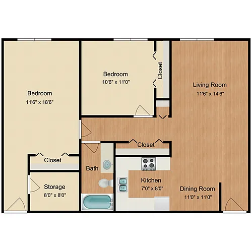 Floor plan 2 Bedroom 1 Bathroom 60