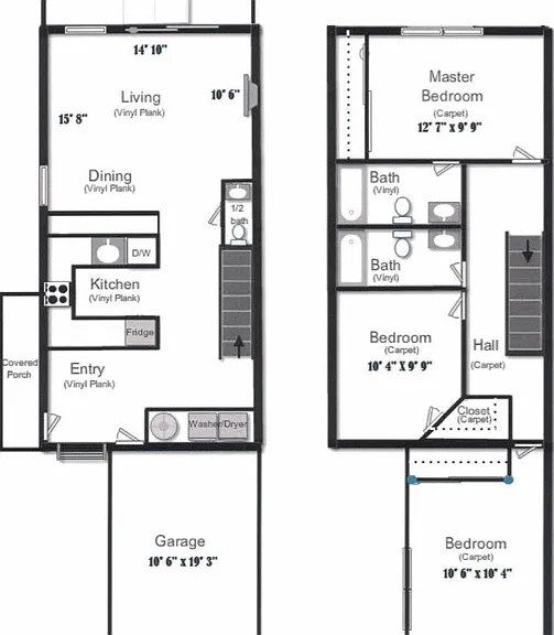 2D Floor Plan - 3-bedroom 2.5-bathroom townhome - Alderbrook 2D Floor Plan - 3-bedroom 2.5-bathroom townhome - Alderbrook