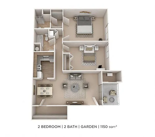 Floor plan Two Bedroom 2 Bath- 1150sqft