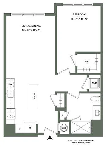 Floor plan 1 Bed 1 Bath-A1 Mason East