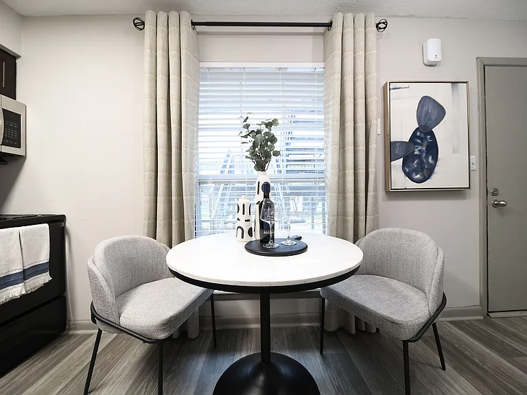 Experience intimate dining in this chic and modern kitchen nook.