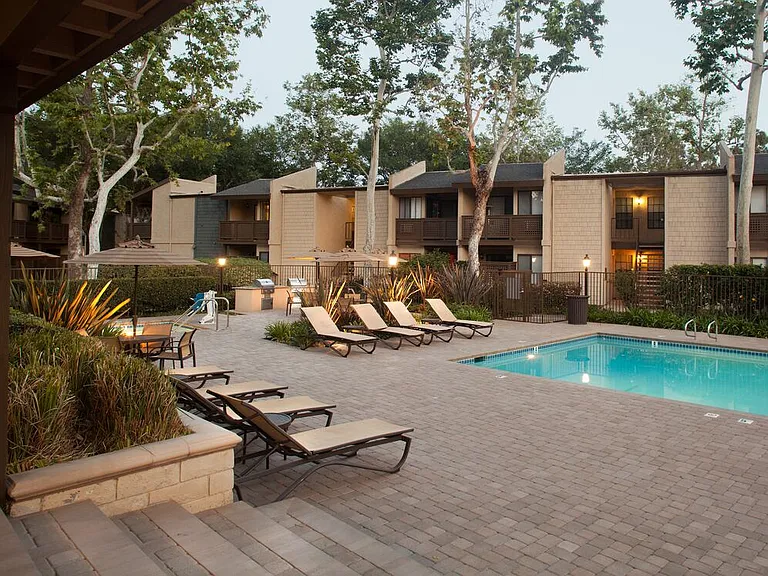 Swimming pool and sundeck with grills