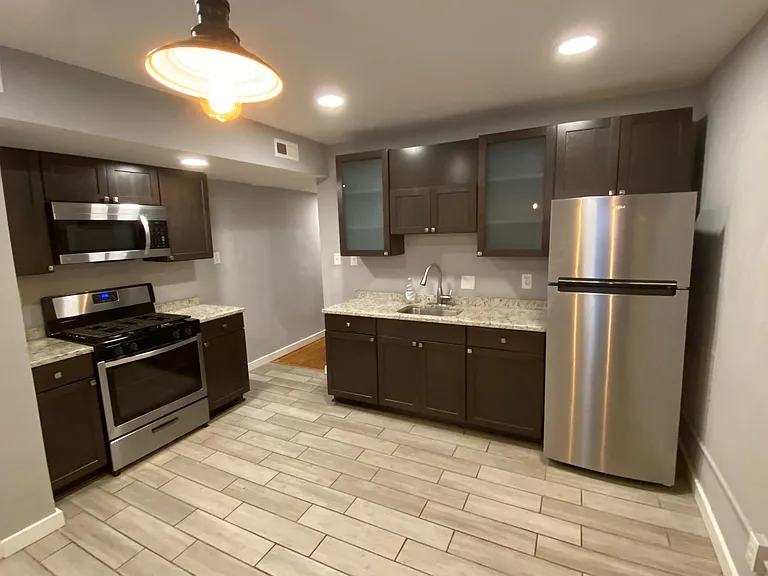 Kitchen view, easy mop tile floor