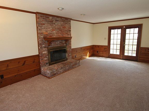 French doors, masonry hearth