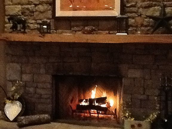 Large stone fireplace