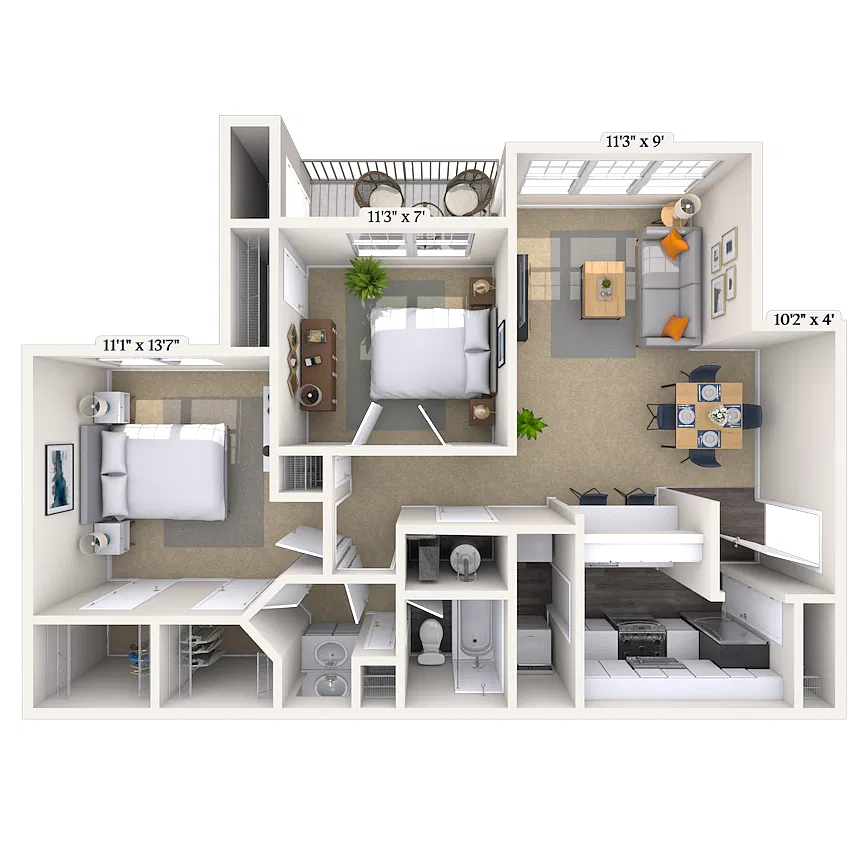 Floor plan Traditional 2x1 927 SF