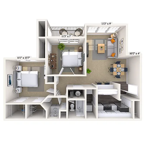 Floor plan Traditional 2x1 927 SF