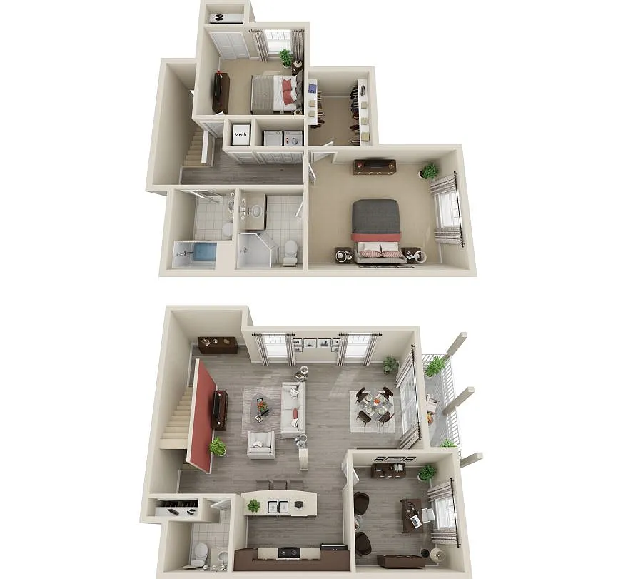 Floor plan 2 Bed 3 Bath with Office - 1641sf