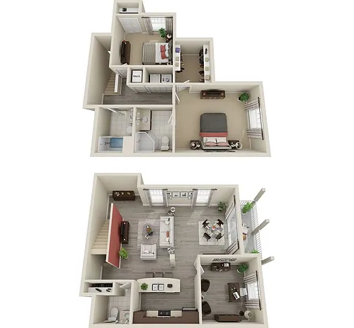 Floor plan 2 Bed 3 Bath with Office - 1641sf