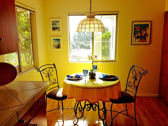 kitchen nook with pool view