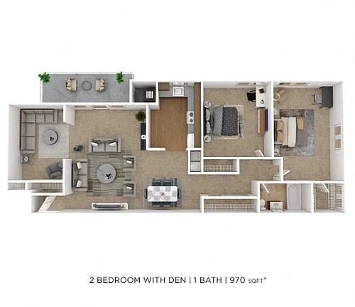 Floor plan Two Bedroom w/ Den - 970 sqft