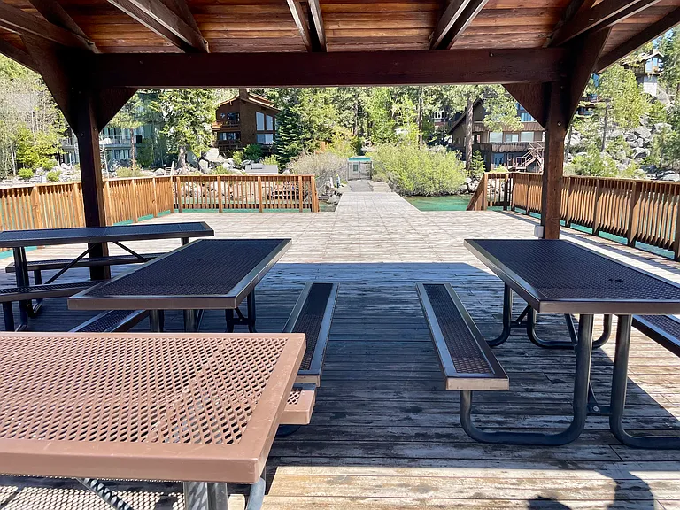 Large covered pavilion, 4 picnic tables, and electrical outlets