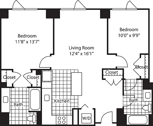 Floor plan 2 Bed (North)- 1001
