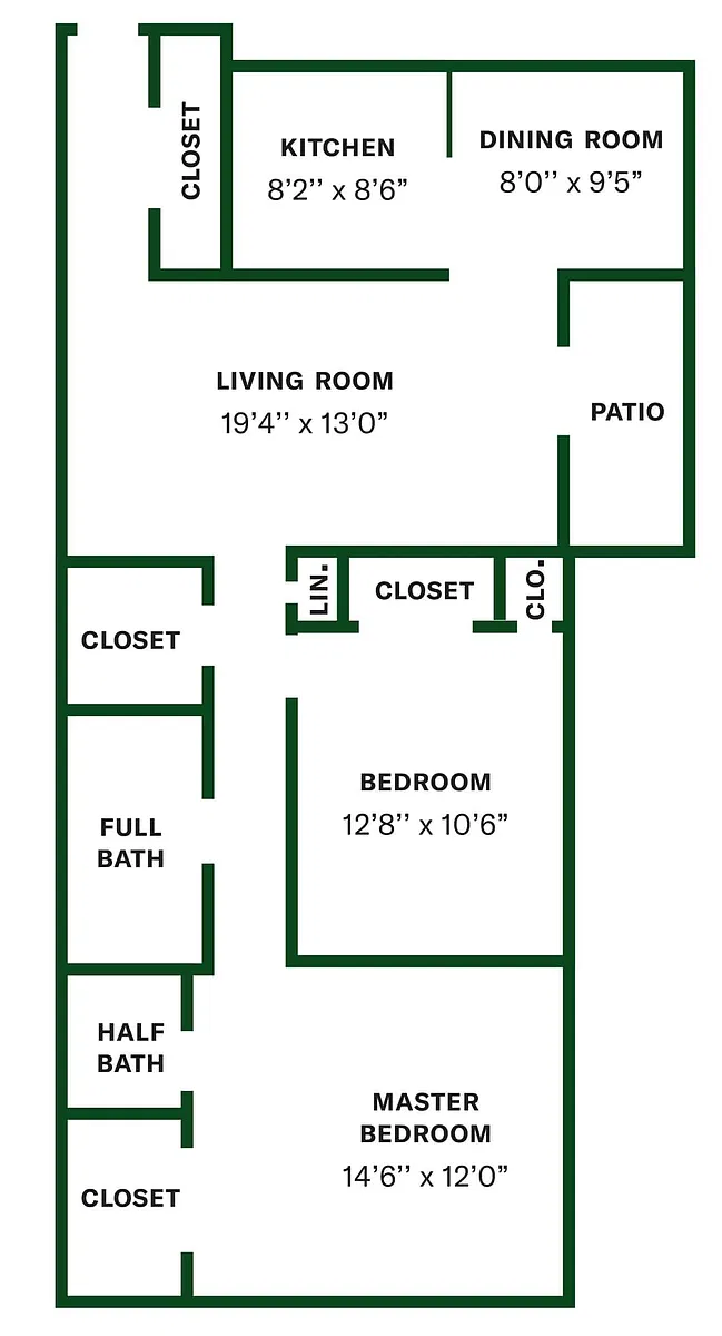 Floor plan 2 Bed 1.5 Bath Hummingbird