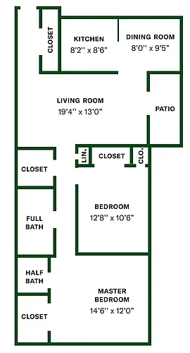 Floor plan 2 Bed 1.5 Bath Hummingbird