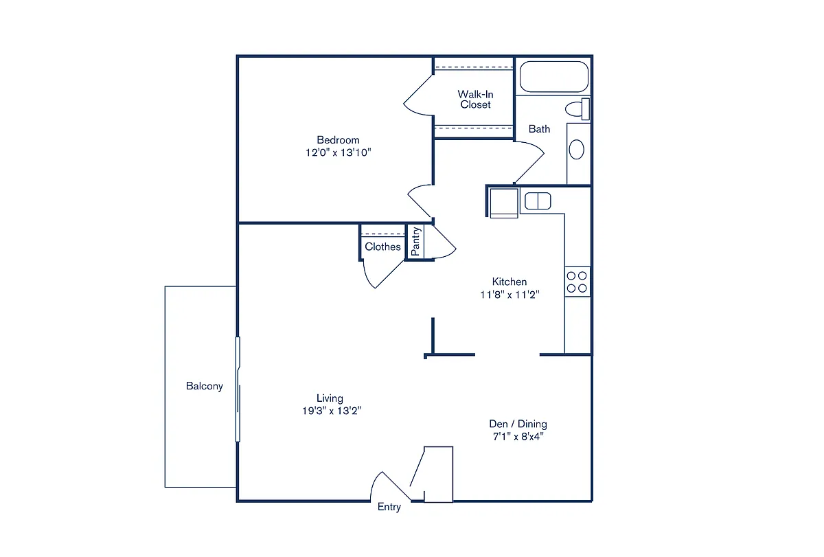 Floor plan Phase I, Floorplan E, 1 Bedroom, 1 Bath