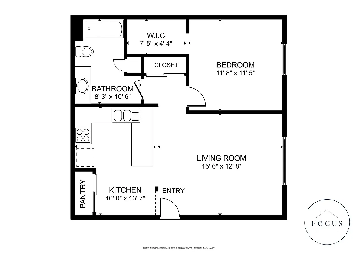 Floor plan 1 Bedroom 1 Bath Silver