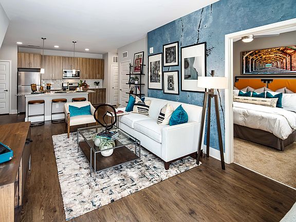Living Room, Bedroom, and Dining Area