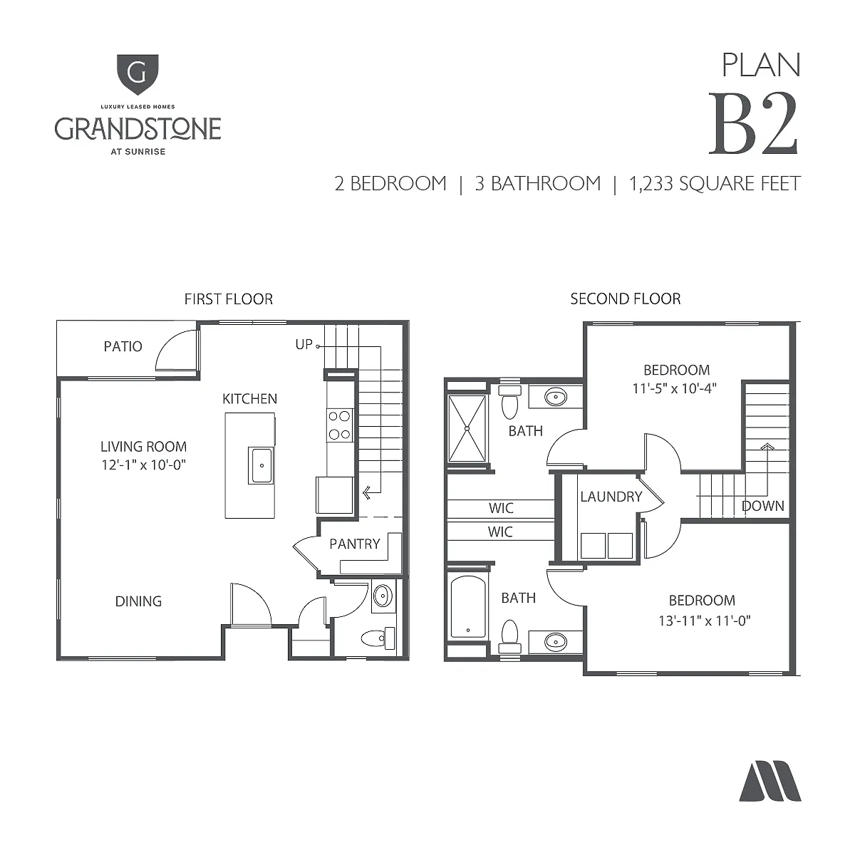 Floor plan 2 Bed/3 Bath