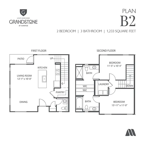 Floor plan 2 Bed/3 Bath