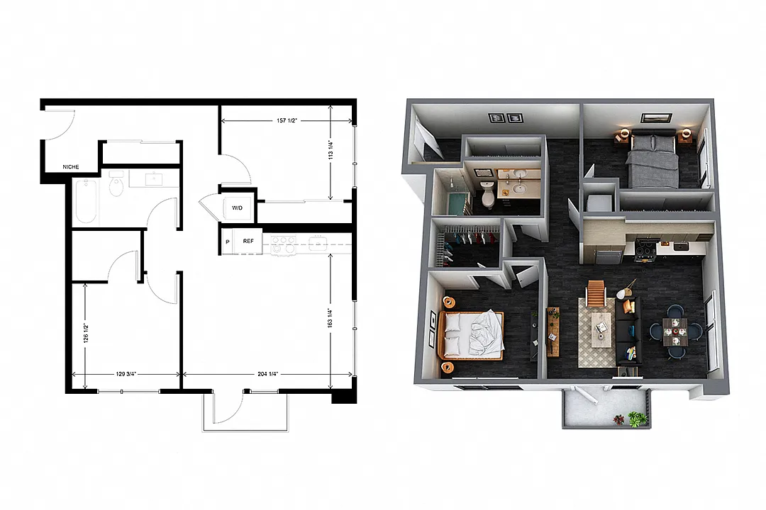 Floor plan b1 2 Bedroom 1 Bathroom