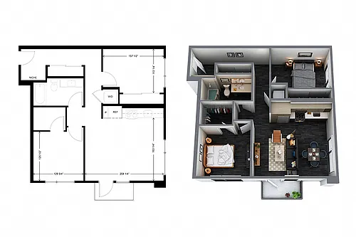 Floor plan b1 2 Bedroom 1 Bathroom