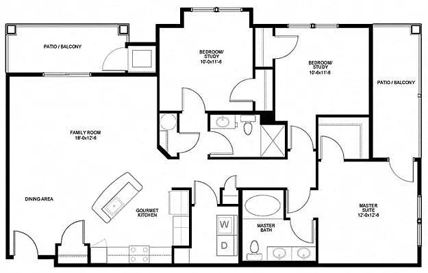 Floor plan 3BR 2BA (1352sf) - Lafayette