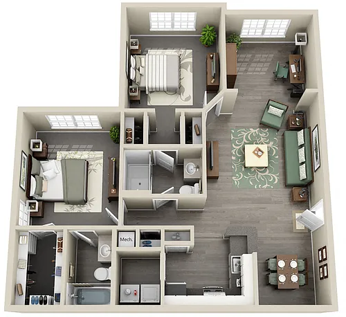 Floor plan Belleair 2 Bedroom 2 Bath Renovated