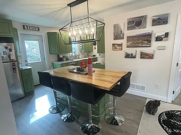 Dining room with butcher block countertop