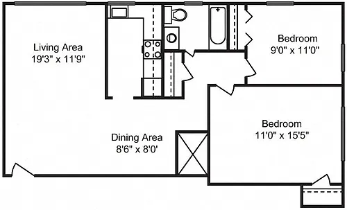 Floor plan 2 Bed 1 Bath