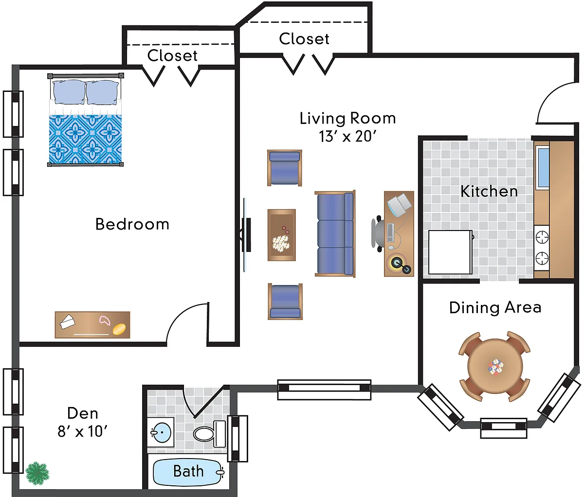 Floor plan 1 Bedroom Den 01 Tier