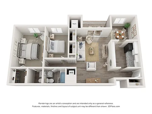 Floor plan Two Bedroom, One And A Half Bath