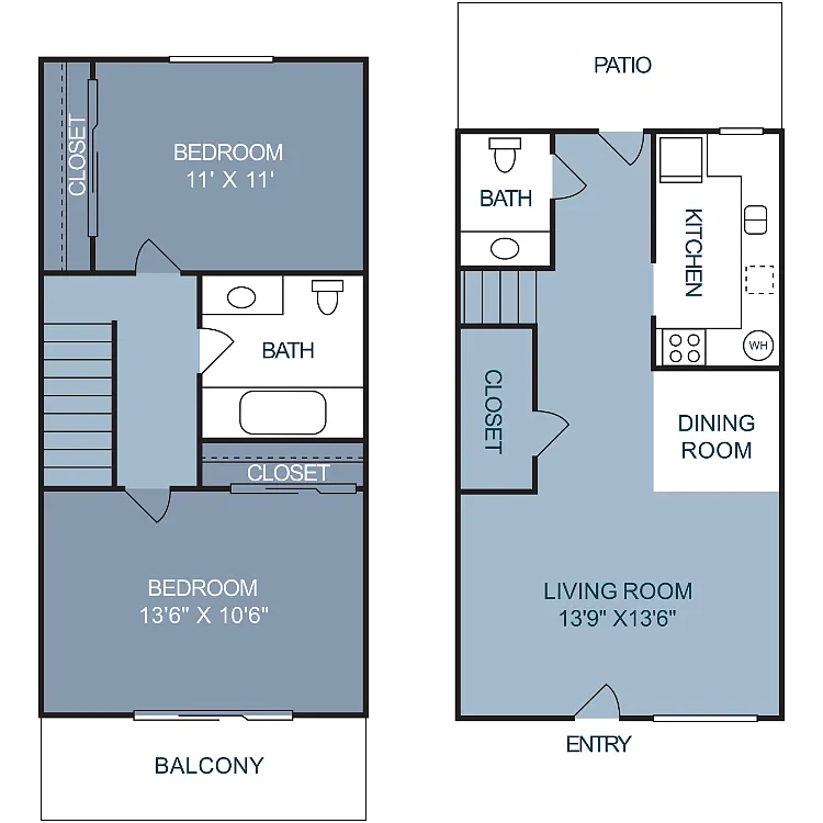 Floor plan 2 Bedroom 1.5 Bathroom B Townhome