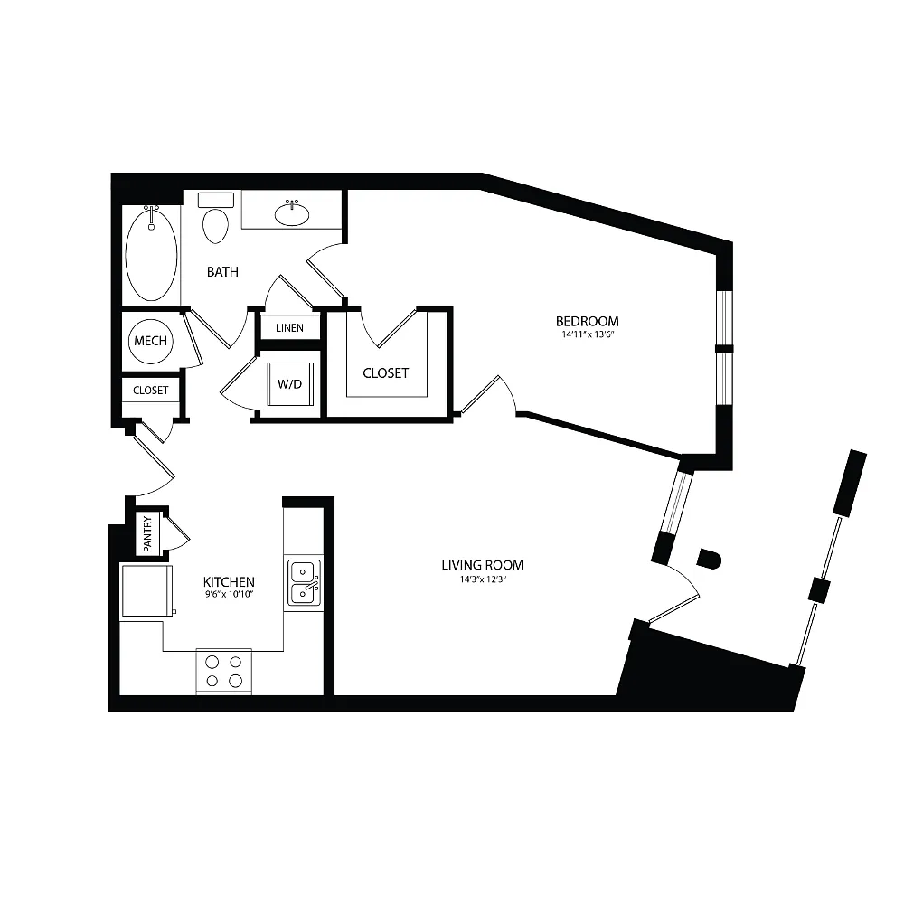 Floor plan 1 Bedroom, 1 Bath 770 SF A8B
