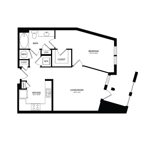 Floor plan 1 Bedroom, 1 Bath 770 SF A8B